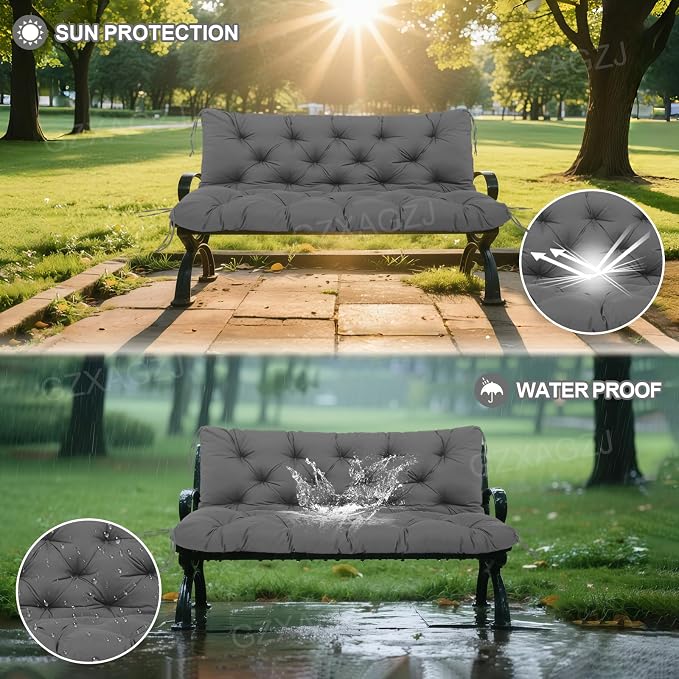 Porch Swing Cushions Outdoor 40x40 inch Waterproof Extra Thick 5" Swing Cushions Replacement with Backrest and Ties for Outdoor Furniture Porch Patio Garden Lawn (Gray)