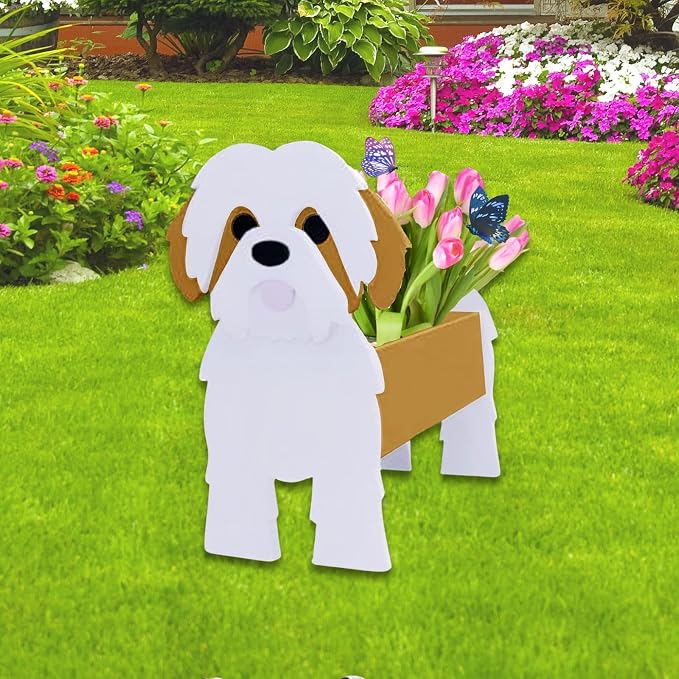 Brown Shih Tzu Dog Planter Plant Pots,Cute Dog Flower Planter,Gifts for Pet Lovers,Unique Animal Plant Pots,Office,Indoor Outdoor Garden Decor(9.45in*8.98 * 13.5in)