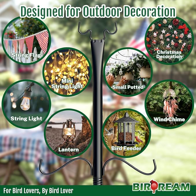 Birdream 2 Pack 10FT String Light Poles for Outside with Shepherd's Hook, Metal Pole for Wedding Party Garden Backyard Patio Decor Decoractions