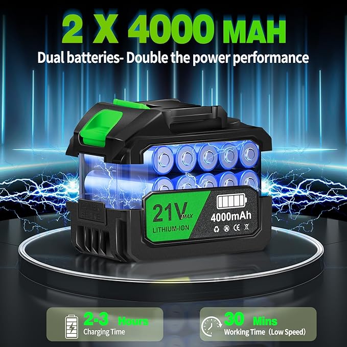 Leaf Blower Cordless,Battery Powered 800,000 RPM Electric Leaf Blower with 2 x 4.0Ah Battery and Charger Handheld Blowers for Lawn Care,Dust,Snow,Car Blowing Water with 2 Extended Nozzle,Dark Green