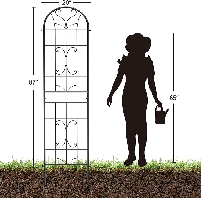 2 Pack 87x20in Garden Trellises, Ornate Scrollwork Black Metal Coated Rustproof Trellis for Climbing Plants Outdoor, Roses, Vegetables, Vines, Cucumbers