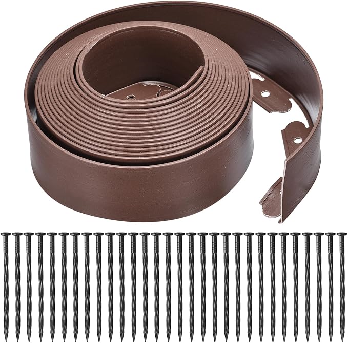 uxcell Landscape Edging, 1Pcs 33FT x 4" - Garden Edging Kit with 30 Stakes, Landscape Edging Border for Garden Lawn Flower Bed Yard Grass (Coffee)