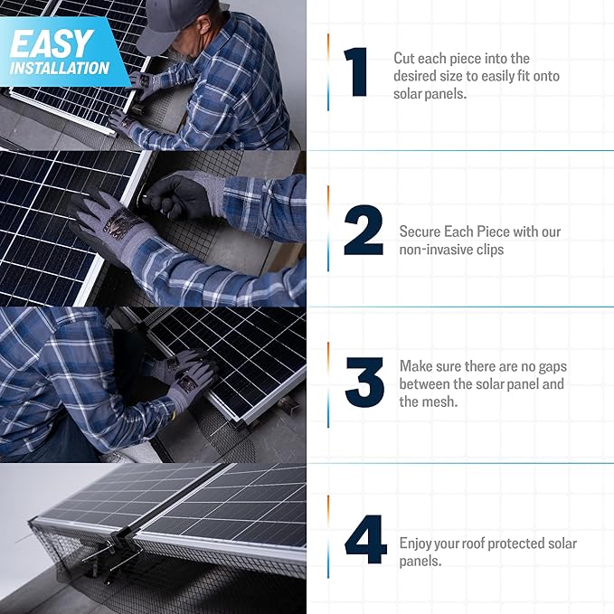 ROTAK Critter Guard - 6in x 100ft Solar Panel Bird Guard with Fastener Clips - Galvanized Black PVC Coated ½ inch Wire Roll Mesh (6" x 100' with 100 Fastener Clips)
