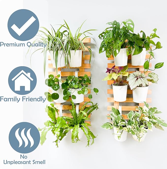 ShopLaLa Wall Planter (60cm, 2 Pack) Wooden Hanging Ladder Planters with Clear Paint Finish, Wall Mount Plant Stand for Indoor Plants, Outdoor Vertical Garden, Herbs Orchid Display, Balcony Home Decor