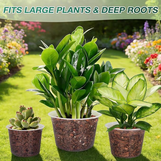 12/10/8 Inch Clear Nursery Pots with Drainage Holes, 12 Pack Flexible Large Plant Pots for Plants, Plastic Clear Pots for Seedling, Shrubs, Herbs, Flowers, Vegetables