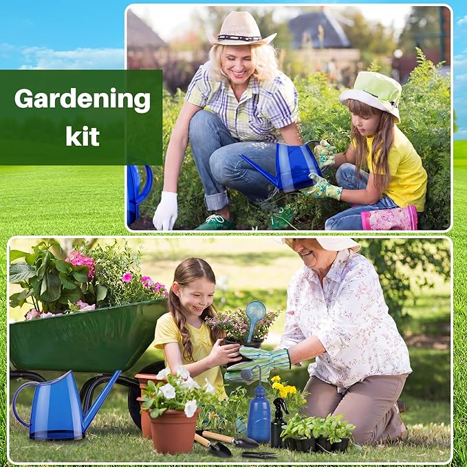 13 Pcs Indoor Plant Can Set, 1/2 Gallon Watering Can, 17 oz Squeeze Bottle, 6.8 oz Spray Bottle, 6 Self Watering Globes, Gardening Tool Kit with Pruning Scissors for Plants(Blue)