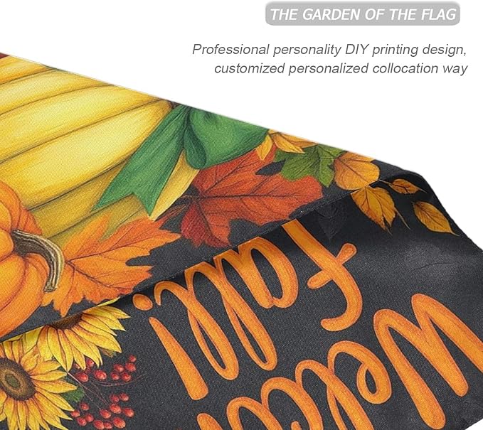 Welcome Fall Black House Flag 28x40 Inch Double Sided Outside Sunflower Pumpkin Autumn Seasonal Yard Outdoor Flag Banner for Garden Lawn Patio Holiday Decorations