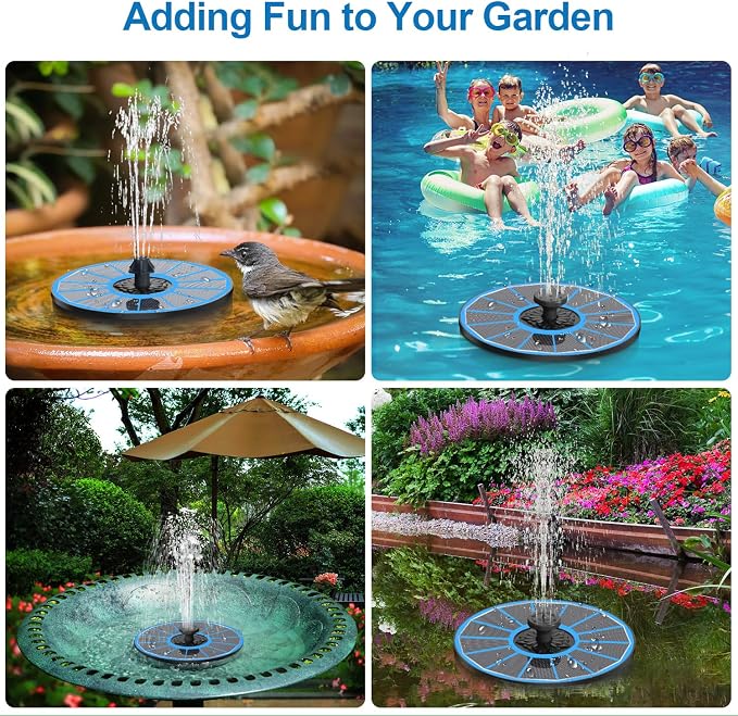 3.5W Solar Fountain with Battery - Work On Cloudy Days - Upgrade Glass Panel Solar Bird Bath Fountain, Hummingbird Water Feature Pump with 7 Nozzles, 4 Fixed Pipes for Garden, Pool, Pond