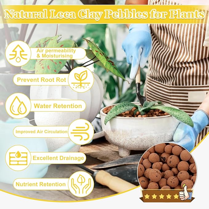 10 LBS Natural Leca Clay Pebbles for Plants- 4-16mm Expanded Clay Leca Balls for Indoor Plants, Hydroton Clay Pebbles for Plants Hydroponic & Aquaponics Growing, Orchids, Drainage, Terrarium