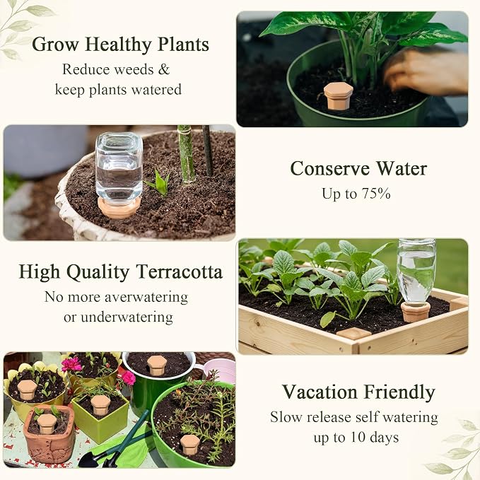 12 Pack Terracotta Watering Spikes with Lids Plant Watering Spikes Automatic Plant Waterer Devices Outdoor Indoor Vacation Friendly Slow Release Self Waterer Planter Insert(Small)