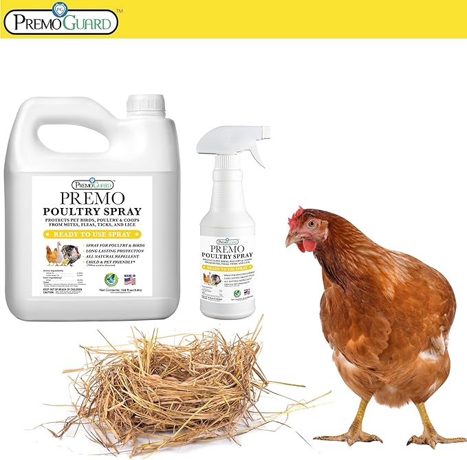 Premo Guard Poultry Spray - 16 oz - Kill Scaly Leg, Mites, Fleas, Lice, & Other Pest on Chickens and in Coops - Natural Plant Based Oils for Control, & Prevention - Family Safe with No Egg Withdrawl
