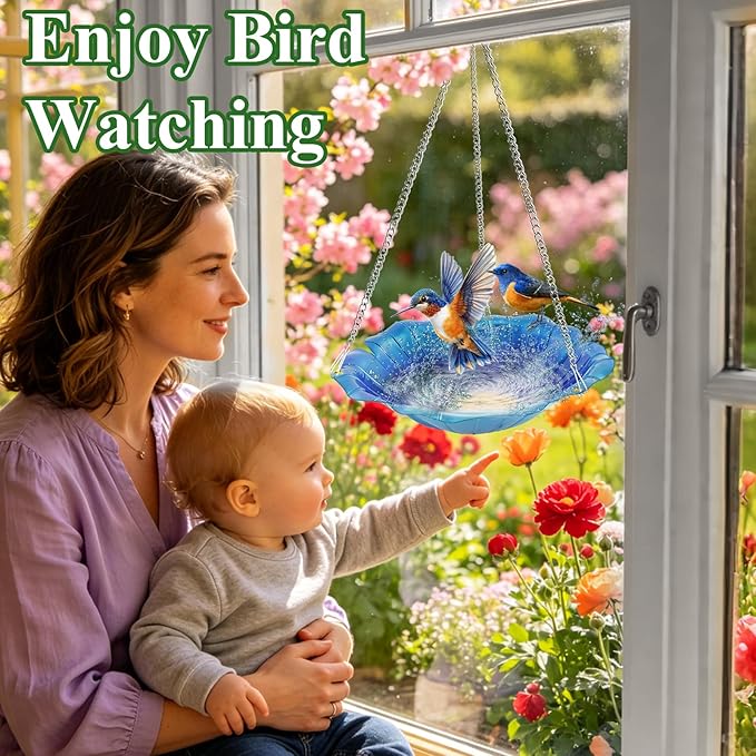 2 Pack Hanging Bird Bath for Outdoors, 11 Inch Metal Bird Feeder Water Bowl with Rust-Proof Stainless Steel Chains Flower Shape Hanging Birdbaths Feeder for Outside Garden Yard Patio Decor