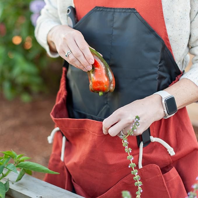 Roo Gardening Apron with Pockets for Women & Men - Canvas Garden Apron with Harvesting Pouch, Water-Resistant, Washable