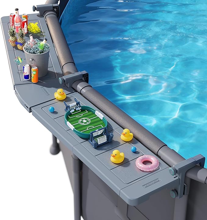 POOLHACKER Poolside Bar Extended, [Original] Swim Up Bar Exclusively for Above-Ground Round Pools. Patio Poolside Table Smart Fold Easy Maintenance, Weather Resistant Stable Tabletop