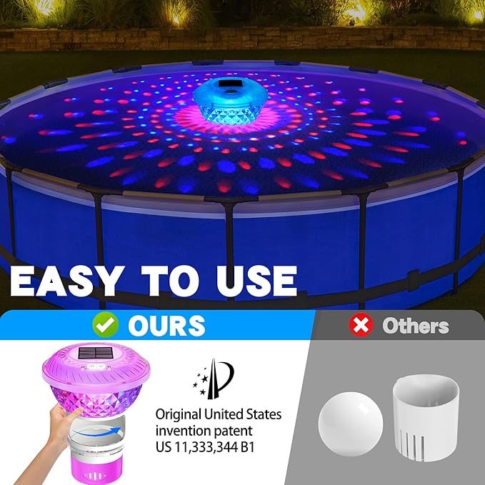 FineBud2025 Upgrade Solar Chlorine Floater, Pool Chlorine Floater with Colorful Light, Button Control Floating Chlorines Dispenser for Pool, Adjustable Flow chlorines floaters (Pink)