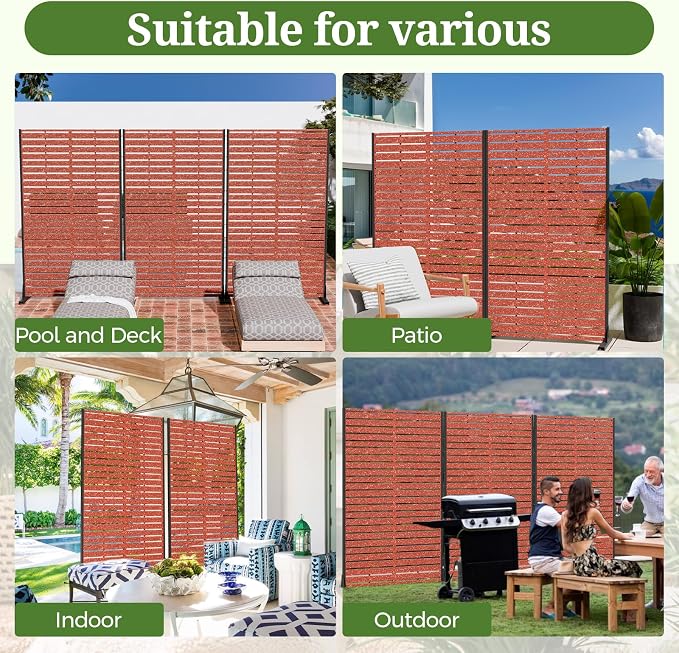 Privacy Screen Outdoor 60" Hx35 W Freestanding Privacy Panel with Stand, HDPE Decorative Privacy Fence with Sandblasting Louver Pattern, Patio Divider Screen, Privacy Screens for Outside