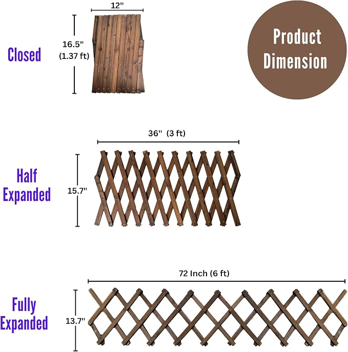 ShopLaLa Garden Fence (4 Pack, Total 24ft) Decorative Wooden Lattice Panels for Outdoor, Expandable Plant Support Trellis Flower Bed Edging Yard Lawn Landscape Border Decor Animal Barrier Wood Fencing