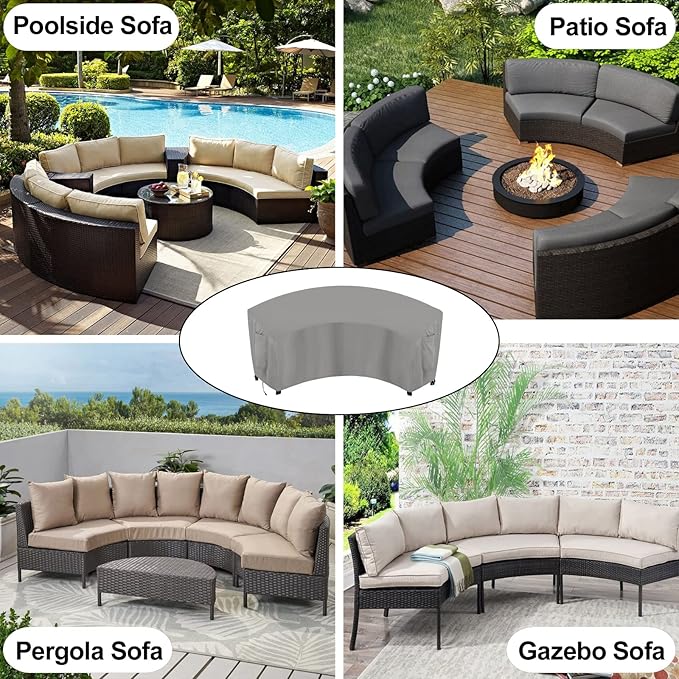 OutdoorLines Waterproof Curved Outdoor Sectional Cover - UV Resistant Windproof Patio Sectional Sofa Covers for Deck, Lawn and Backyard, Heavy Duty Furniture Covers (90Lx34Dx32Hx46FL, Grey)