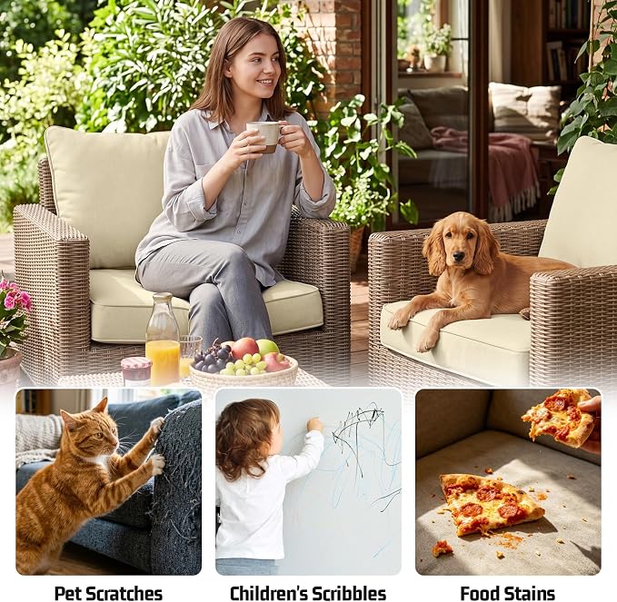 4pcs Outdoor Patio Cushion Covers Replacement, 24" Zippered Outdoor Cushion Covers Waterproof, UV Resistant & Washable Patio Furniture Cushion Covers Waterproof for Patio Sectional, Beige Covers Only