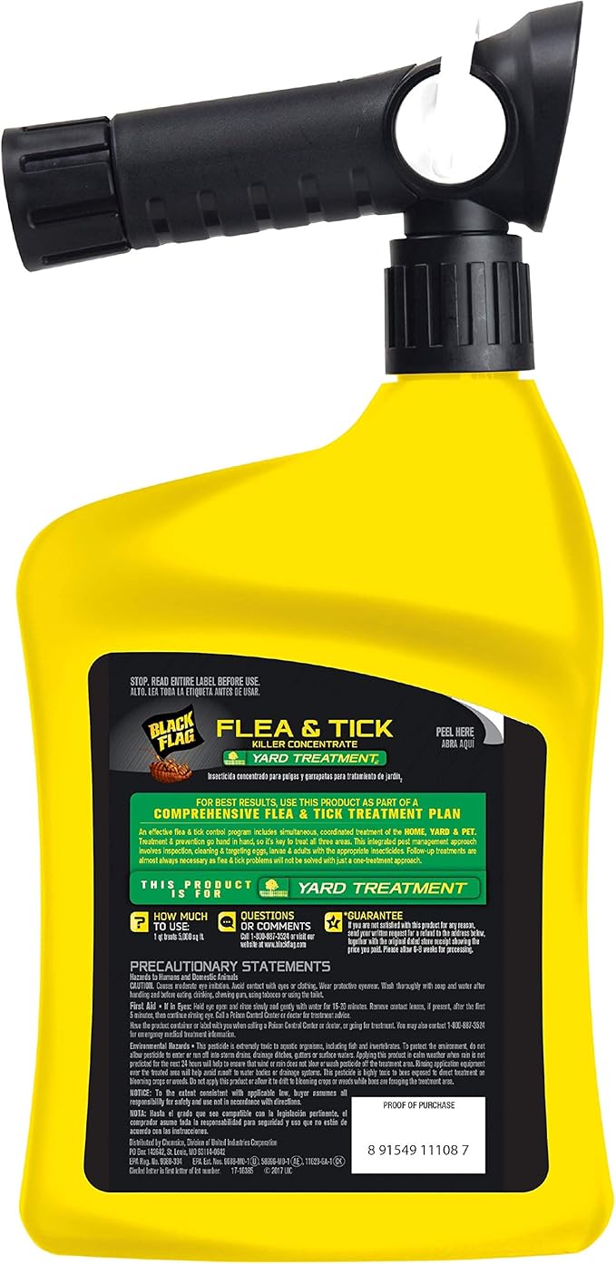 Black Flag Flea and Tick Killer Concentrate Yard Treatment, 32 Ounces, Ready To Spray, Quickflip Hose End Sprayer