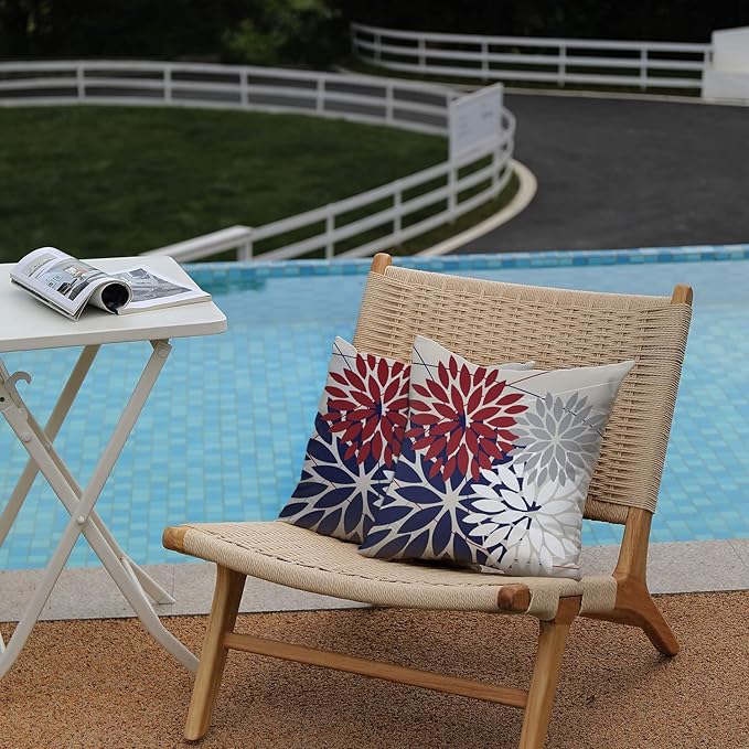 DFXSZ Outdoor Throw Pillow Covers 16x16 Inch Set of 2 Waterproof Spring Summer Geometric Elegant Red Blue Outdoor Pillow Covers for Patio Funiture Garden Couch 158U16