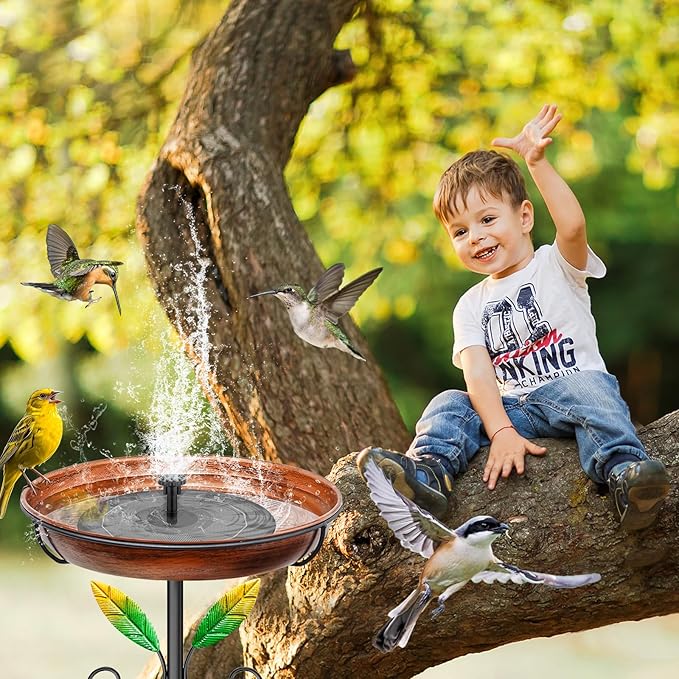 Metal Bird Bath for Outside Feeder Bowl, 38.8“ Detachable Birdbath & Birdfeeder with Hummingbird Flower Reliefs, Vintage Birds Baths for Outdoors Garden Yard Lawn Decor (Bird Retro Brown)