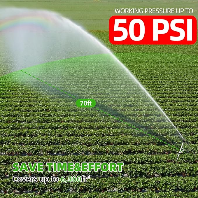SPECILITE 36”Brass Impact Tripod Sprinkler, Heavy Duty Metal Pulsating Telescoping, Sprinklers for Yard, Lawn & Garden Irrigation, 360 Degree Waters up to 70ft Covering 5660sqft