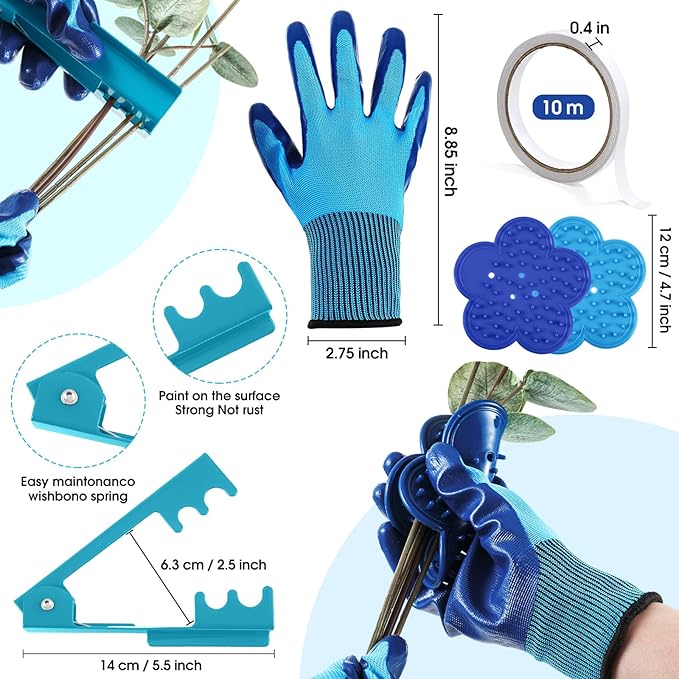 207 Pcs Flower Arrangement Supplies Florist Garden Tool Gift Kit for Women Mother's Day Include Blue Tool Bag Thorn Remover Rose Stripper Outdoor Hand Tools Stem Pruning Shear Gloves Stem Wire Etc