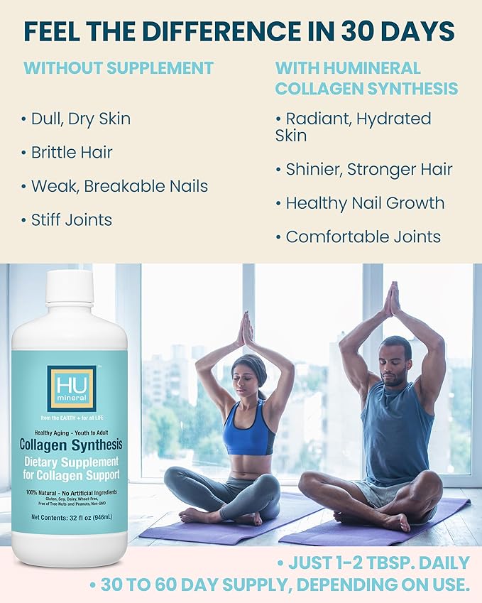 Collagen Synthesis – Plant-Based Liquid Collagen for Women & Men of All Ages, Youth to Adult - with Hyaluronic Acid, Biotin & Vitamin C – Supports Joint, Skin, Hair & Nail Strength – 32 oz
