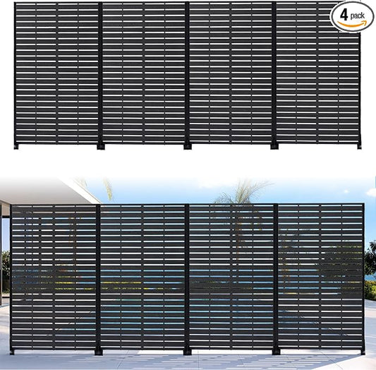 Privacy Screen Outdoor 60" Hx35 W Freestanding Privacy Panel with Stand, HDPE Decorative Privacy Fence with Sandblasting Louver Pattern, Patio Divider Screen, Privacy Screens for Outside