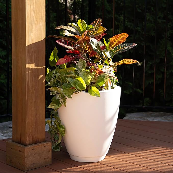 Mayne Caprio 18in Tall Planter - White - 16in L x 16in W x 18in H - Built-in Water Reservoir - Double Wall Planter (5905-W)