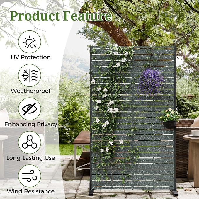 Privacy Screen Outdoor 60" Hx35 W Freestanding Privacy Panel with Stand, HDPE Decorative Privacy Fence with Louver Pattern 5 Panels, Patio Divider Screen, Privacy Screens for Outside,Balcony