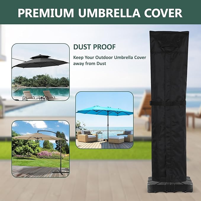 Rachmi Patio Cantilever Umbrella Cover for 9-13 Ft Umbrellas, High Quality Water-resistant UV & Fade Resistant Cover Fits Round / Square Outdoor Garden Offset Parasol with Zipper & Rod, Black