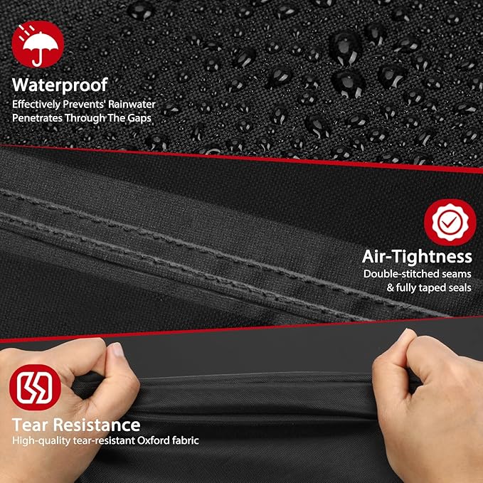 TOPCROWN Grill Cover for Outdoor Grill, BBQ Gas Grill Waterproof Anti-UV Oxford Fabric Windproof Design with Adjustable Straps, Fits Weber/Char-Broil/Nexgrill and More (420D Black+Red, 68" - 75")