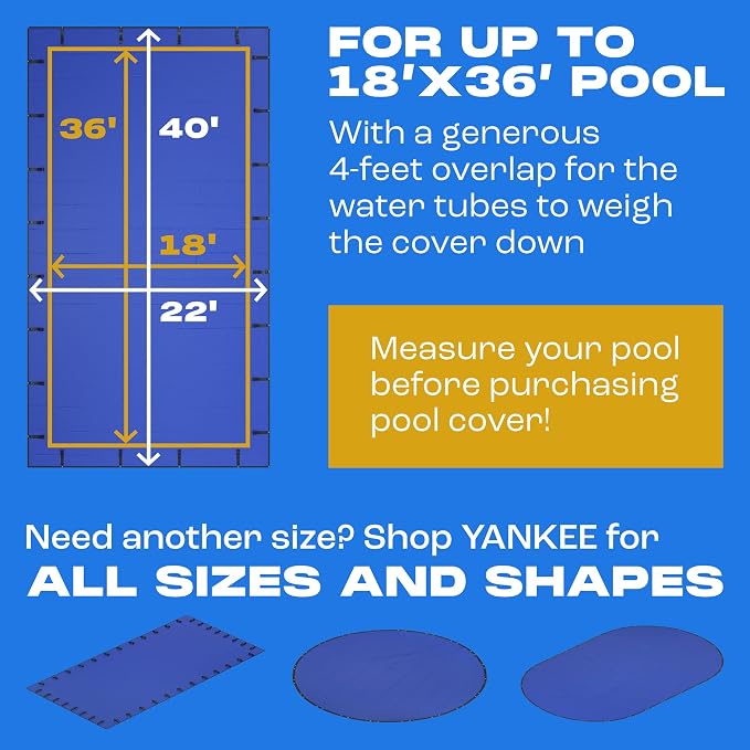 Yankee Pool Cover for 18x36 ft Rectangular Pool: Extra Thick & Durable | Sapphire Series of Premium Cold- and UV-Resistant In-Ground Pool Protection
