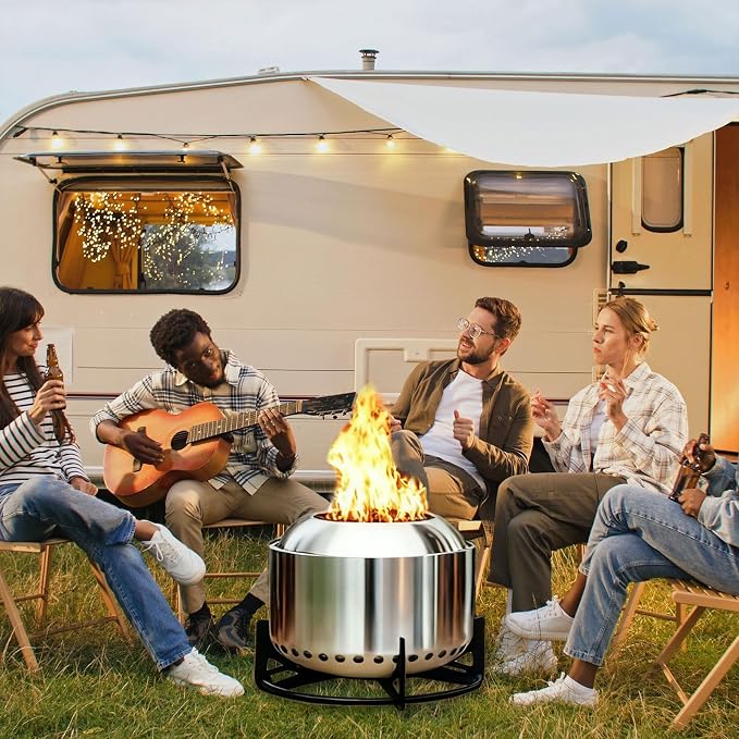 M METERXITY 20 Inch Smokeless Fire Pit with Stand/Removable Ash Pan/Campfire Ring - 304 Stainless Steel Smokeless FirePits for Outside Wood Burning, Outdoor Fire Pit Portable for Patio, Camp