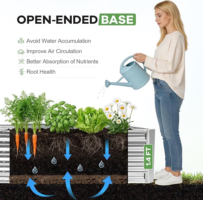 Galvanized Raised Garden Bed Kits, Metal Planter Box Outdoor, 8x4x1.4ft Rectangular Steel Planter Bed for Vegetables, Fruits, Flowers, Herbs(Silver)