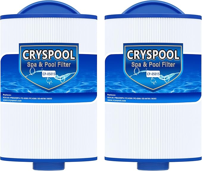 Cryspool® 05015 Spa Filter Compatible with 5CH-35, PMAX50P4, PAS35P, Maax 104309, FC-0300, 35 Sq. Ft hot tub Filter Cartridge, 1 1/2" MPT, 2 Pack