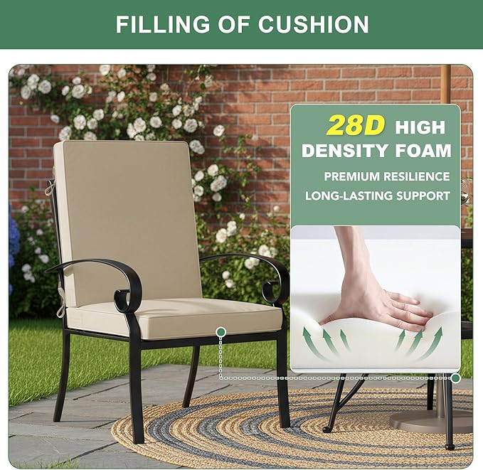 Summsun Outdoor Dining Chair Cushions, Water Resistant High Back Patio Seat Cushion Set with Ties, Removable Covers, Non-Slip Bottom for Garden Lawn Patio Furniture, 44 x 20 Inch, Cream