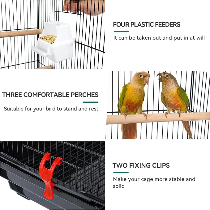 YITAHOME 62 inch Metal Bird Cage, Large Parakeet Cages | Bird Cage for Parrot, Cockatiel, Lovebird, Pigeon with Roof Top, Rolling Stand and Hanging Accessories
