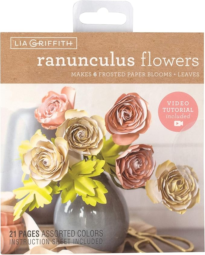 Lia Griffith Frosted Paper Blooms Ranunculus Flowers, 6" x 6.5", Assorted Colors, 21 Pages