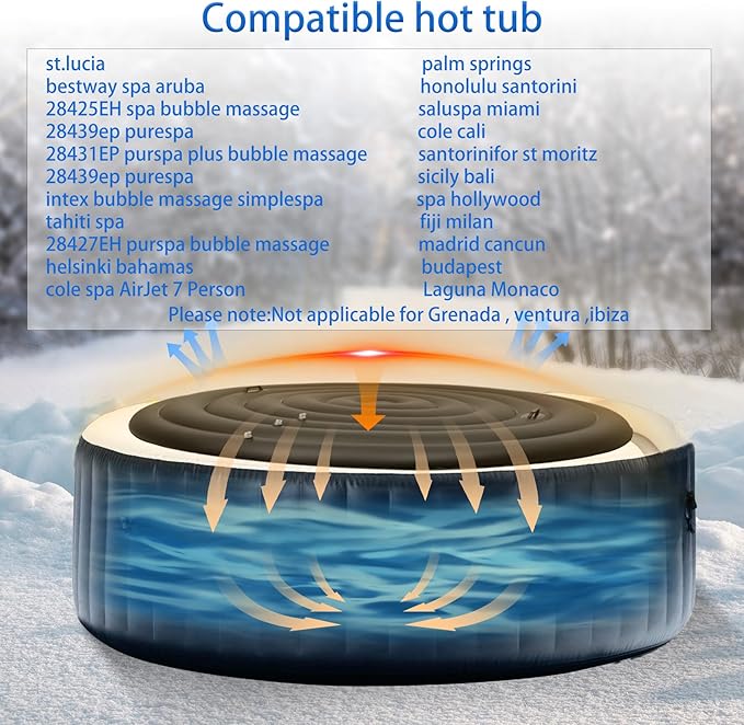 Inflatable Hot Tub Cover Round Replacement All Saluspa Intex Spa Covers Insert One Size Fits All Insulated Thermal Energy Saving Hot Tub Lid Replacement Used for Rain-Proof Snow-Proof （with Handle）