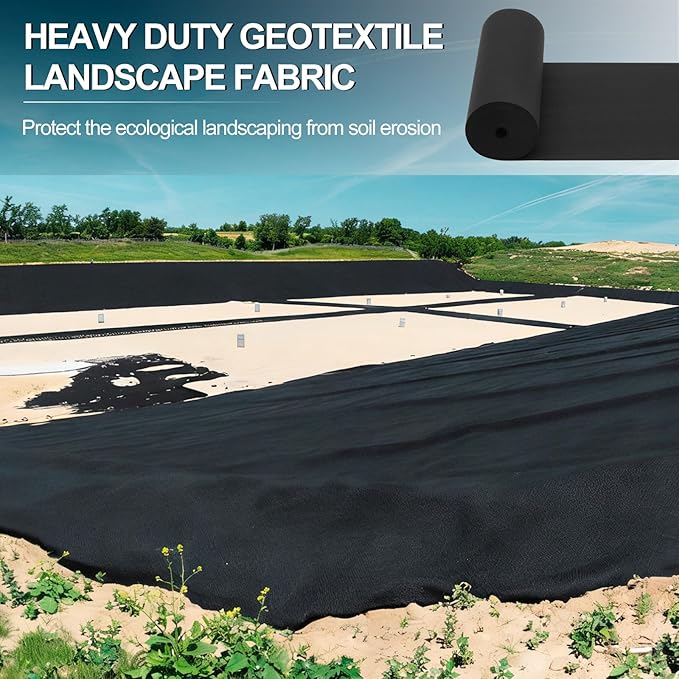 6oz 12in×50ft Non Woven Geotextile Fabric for Landscaping, Black Weed Barrier Landscape Fabric for French Drains, Underlayment, Construction Projects, Garden, Drainage, Erosion Control