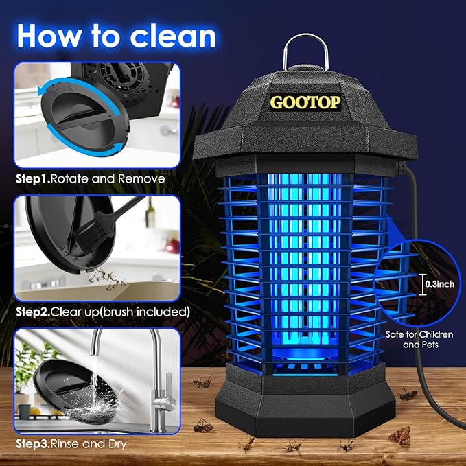 GOOTOP Bug Zapper Outdoor, Mosquito Zapper, 3 Prong Plug in Electric Fly Zapper, Mosquito Killer, Fly Traps, Flying Insects Zapper Indoor Outdoor, 4200V, ABS Plastic Outer (Black)