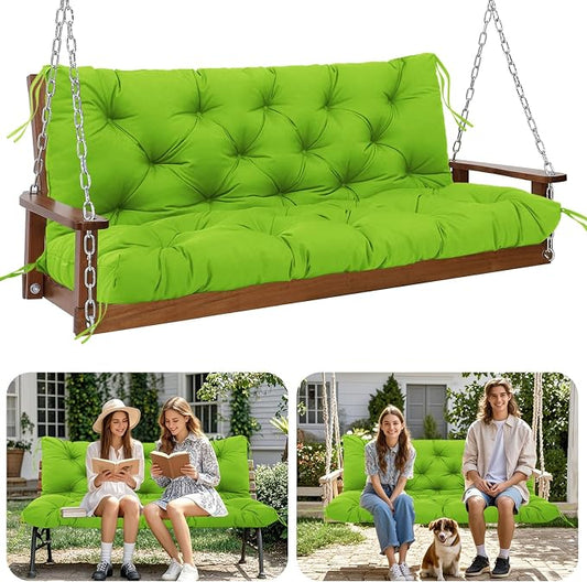 Extra Thick 5" Waterproof Porch Swing Cushions Outdoor 48 inch Swing Cushions 2-3 Seater Replacement with Backrest and Ties for Outdoor Furniture Patio Bench Garden (Green)