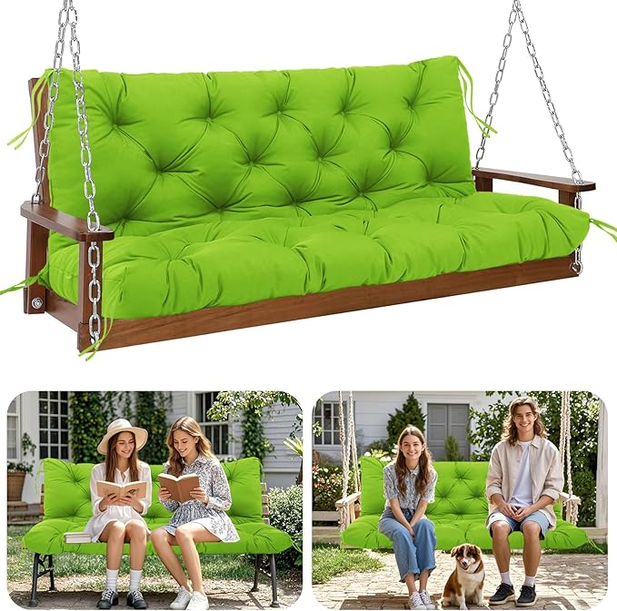 Extra Thick 5" Waterproof Porch Swing Cushions Outdoor 60 inch Swing Cushions 3 Seater Replacement with Backrest and Ties for Outdoor Furniture Patio Bench Garden (Green)