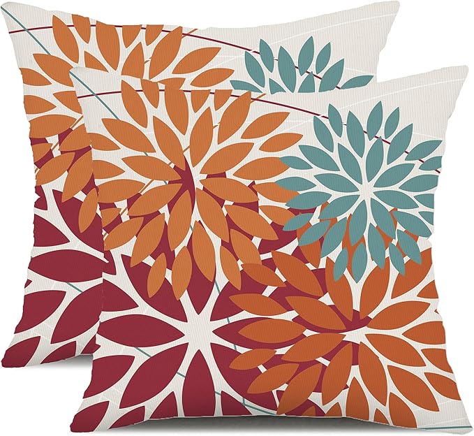 DFXSZ Outdoor Throw Pillow Covers 24x24 Inch Set of 2 Waterproof Spring Summer Geometric Elegant Burnt Orange Outdoor Pillow Covers for Patio Funiture Garden Couch 168D24