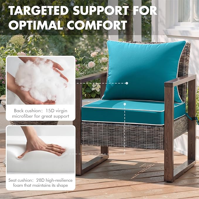MIULEE Teal Outdoor Seat Cushion 24x24 Inch Waterproof & 3 Year Fade Resistant Deep Seat and Back Cushion for Patio Furniture Chair Sofa Couch with Handle and Adjustable Straps