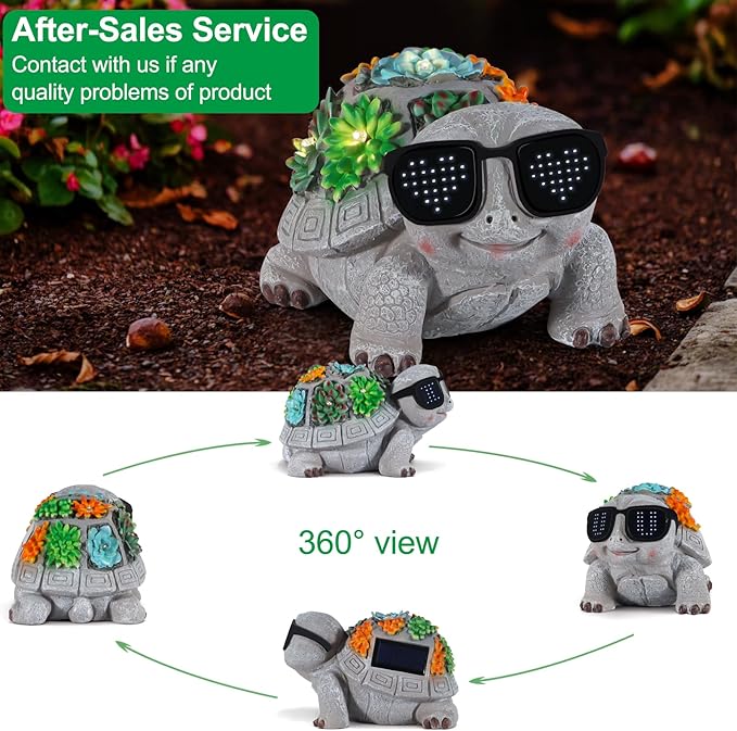 Unique Solar Garden Turtle Statue with I Love You LED Sunglasses and Succulent LED Lights, Lawn Decor Tortoise Figurine for Patio, Balcony Yard Ornament for Mom, Women & Grandma