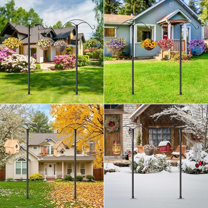 85 Inch Shepherds Hooks for Outdoor,Heavy Duty Shepherds Hooks for Outdoor with 5 Prong Base, Adjustable Stand Hanger for Garden Plant, Hummingbird Feeder, Lantern, Hanging Wedding Decor (1 Pack)
